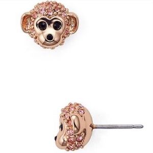 NEW Kate Spade Monkey See Monkey Do Pave Pink Crystal Rose Gold Stud Earrings